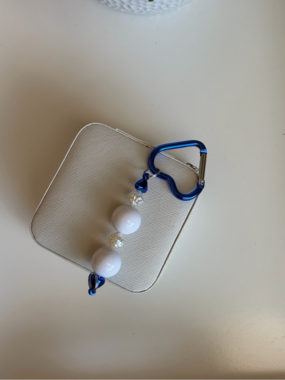 Beaded Keychain - White & Blue